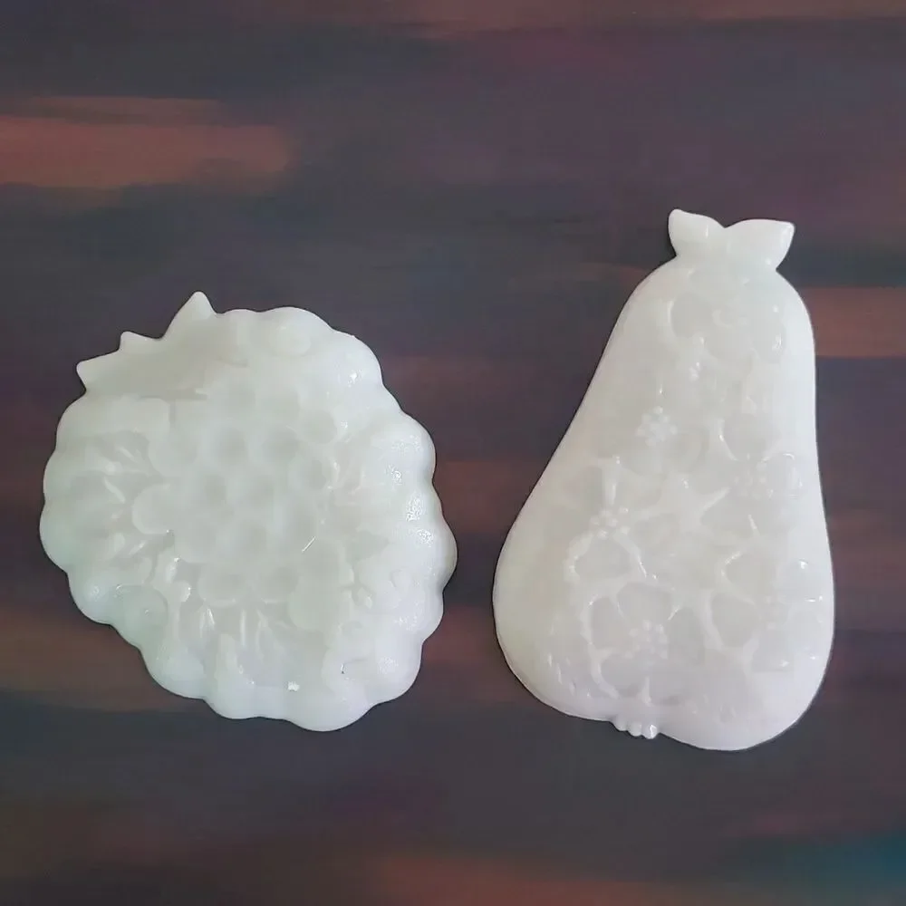 Set of 2 Vintage Milk Glass Serving Dishes Relish Trays - Grapes Pears